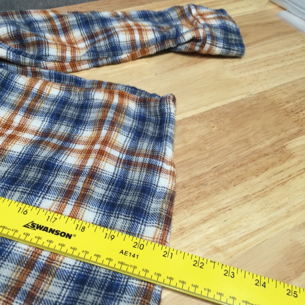 American Eagle Womens Flannel Shirt S Blue Orange Excellent Cropped Plaid Button - Picture 5 of 9